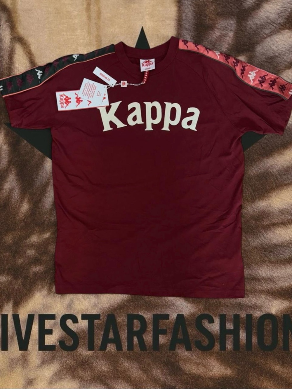 Kappa Burgundy Tee with White Logo and Red Tag Accent